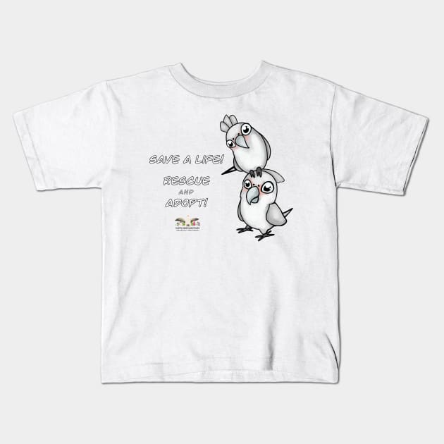 Save a Life!  Rescue & Adopt ~ Goffin's Cockatoo Kids T-Shirt by HappyWings